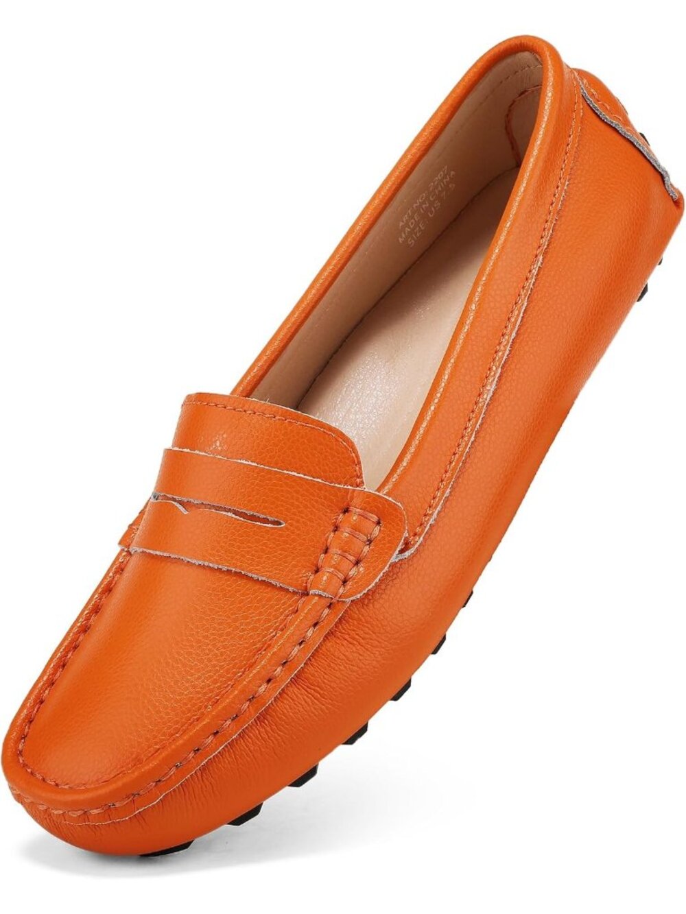 🆕Women's Orange Leather Penny Loafers Classic Driving Moccasins Casual Slip On